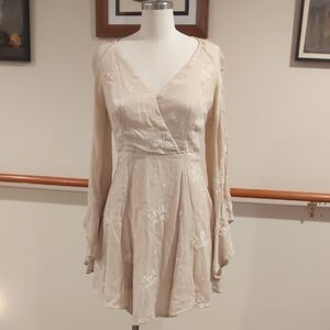 Free People Flared Sleeve Dress With Embroidery